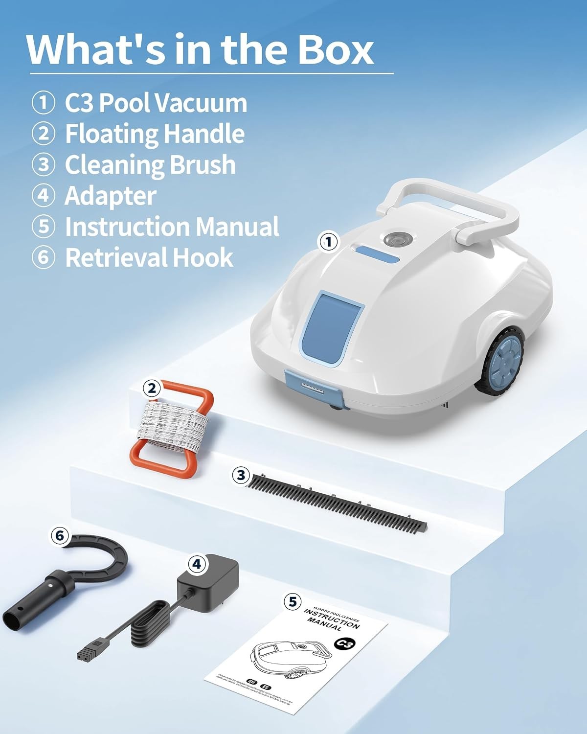 Advanced Automatic Pool Cleaning Robot for Above & Inground Pools, White Finish
