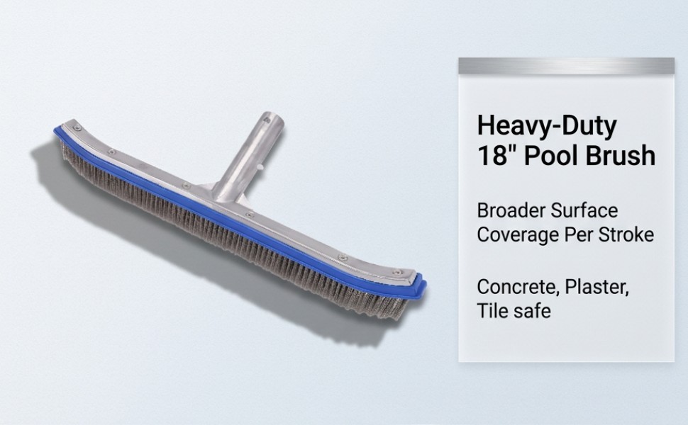 18 Inch Wide Pool Brush Head Curved Ends Nylon Stainless Steel Wire Heavy Du NEW