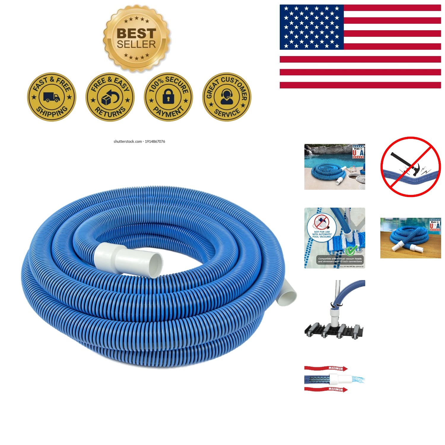 Professional Grade 35 Ft Pool Vacuum Hose – UV Resistant & Kink-Free Design