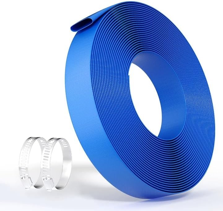 2″ x 50 ft Discharge Hose Lay Flat Hose PVC Backwash Drain Hose w/ 2 Clamps Pool