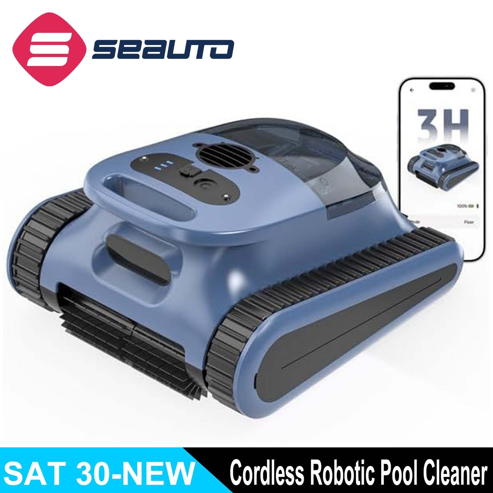 Seauto Cordless Robotic Pool Vacuum Cleaner Wall-Climbing Smart Wavepath Navigat