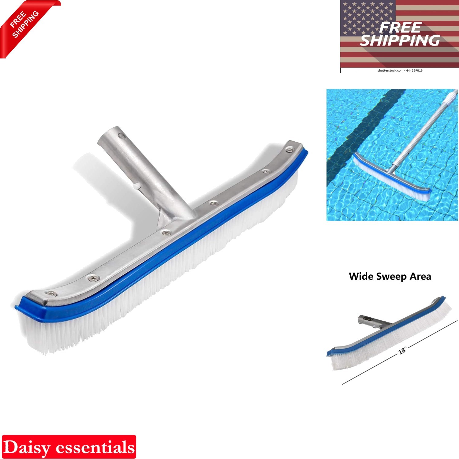 18-Inch Pool Wall & Tile Brush Heavy Duty Aluminum Nylon Bristle Cleaning Brush