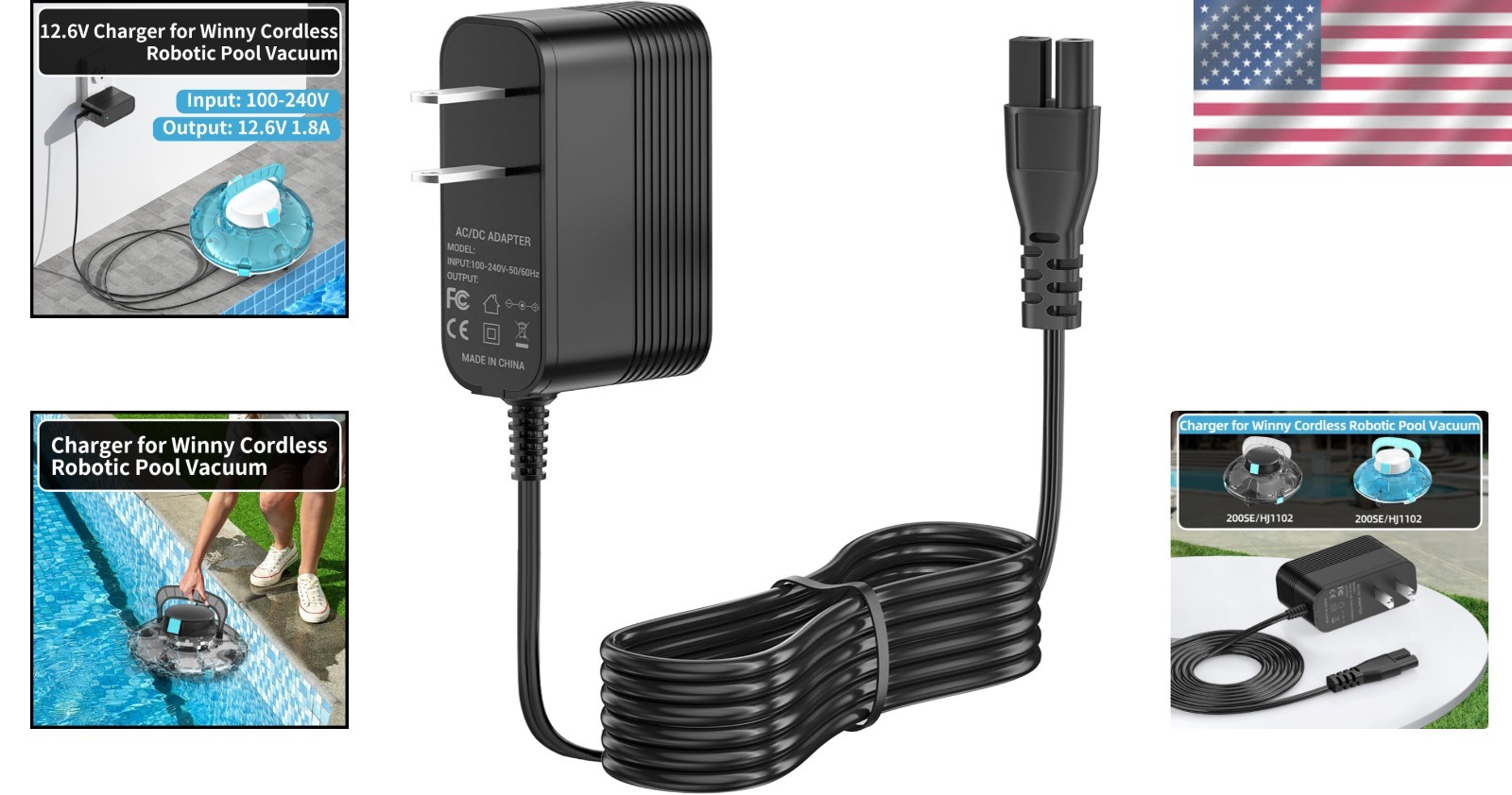 Secure 12.6V AC Charger Compatible with Winny 200 SE HJ1102 Robotic Pool Cleaner