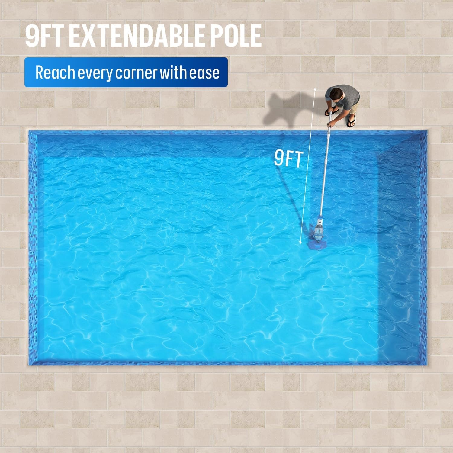 Cordless Pool Vacuum with Telescopic Pole,18.5GPM Powerful Suction,1.5H Supercha