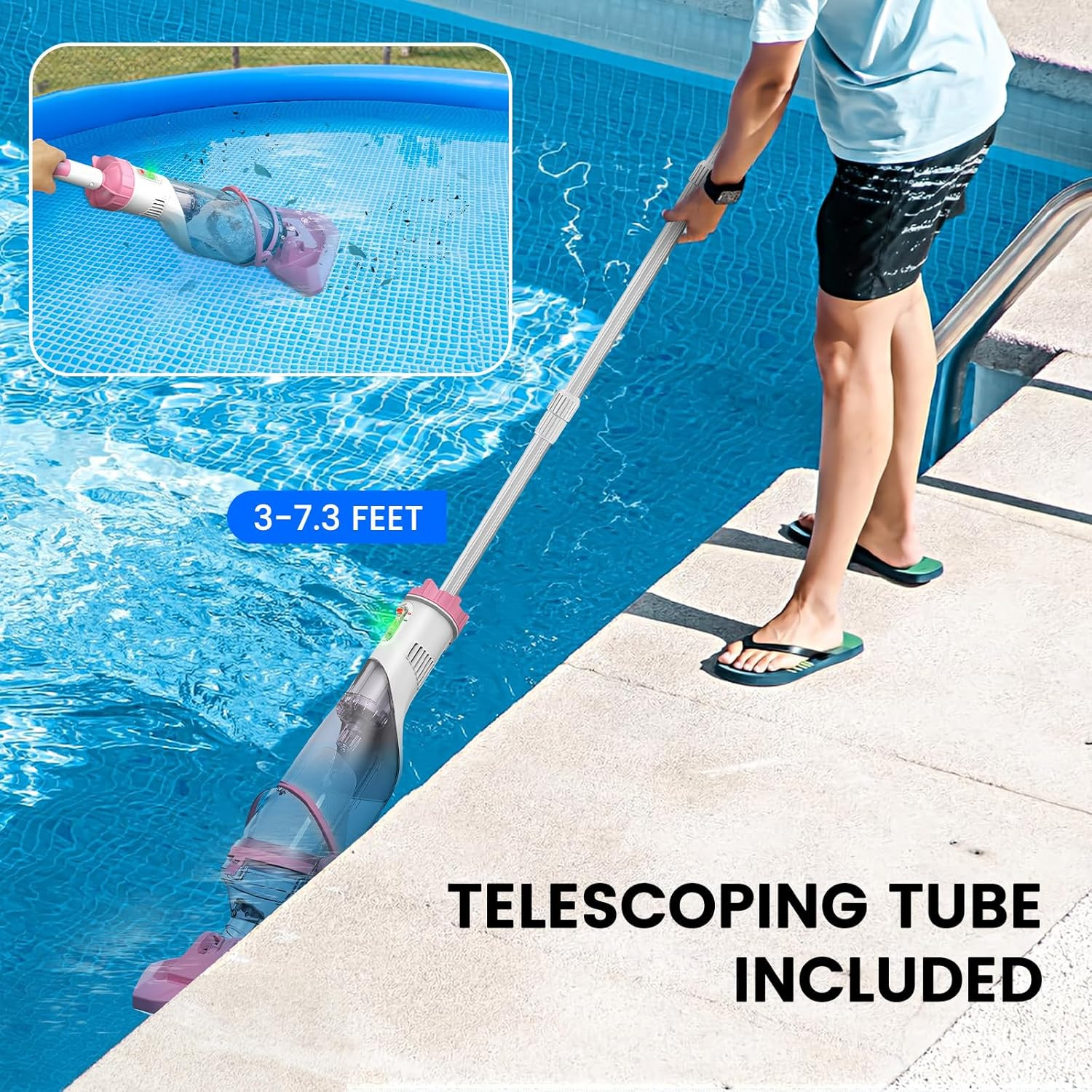 Pool Vacuum for above Ground Pool with a Telescopic Pole, Running Time up to 1H,