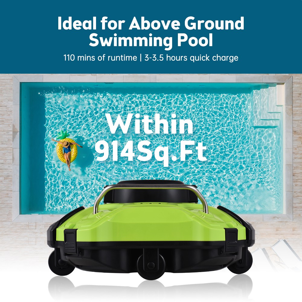2-Cordless Robotic Pool Cleaner 30W IPX8 Waterproof Dual-Drive Motors Automatic