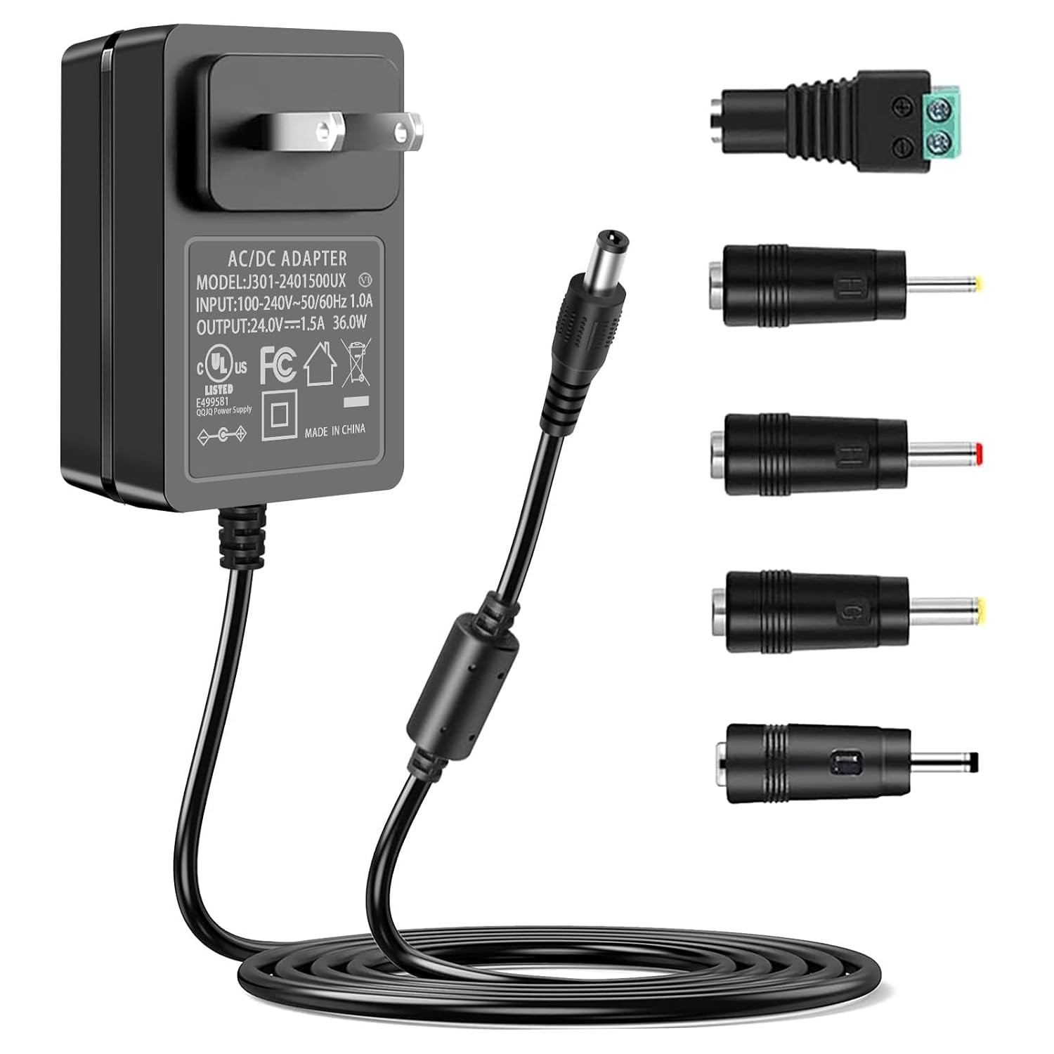 24V 1.5A DC Power Supply with 24V Power Cord and 100-240V AC Adapter UL