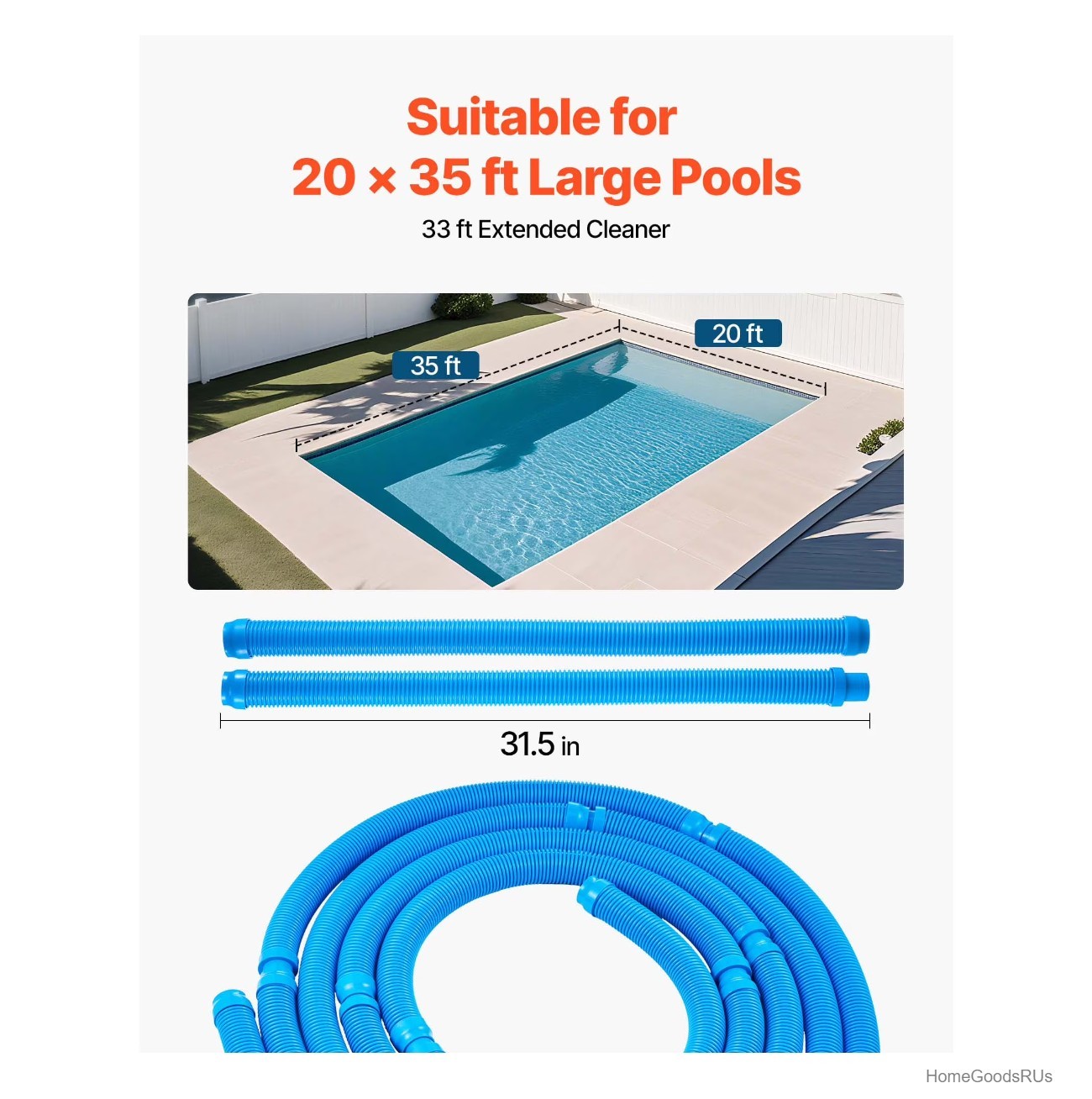 Automatic Suction Pool Cleaner 12 Hoses 33ft In Ground Above Ground Up to 20×35