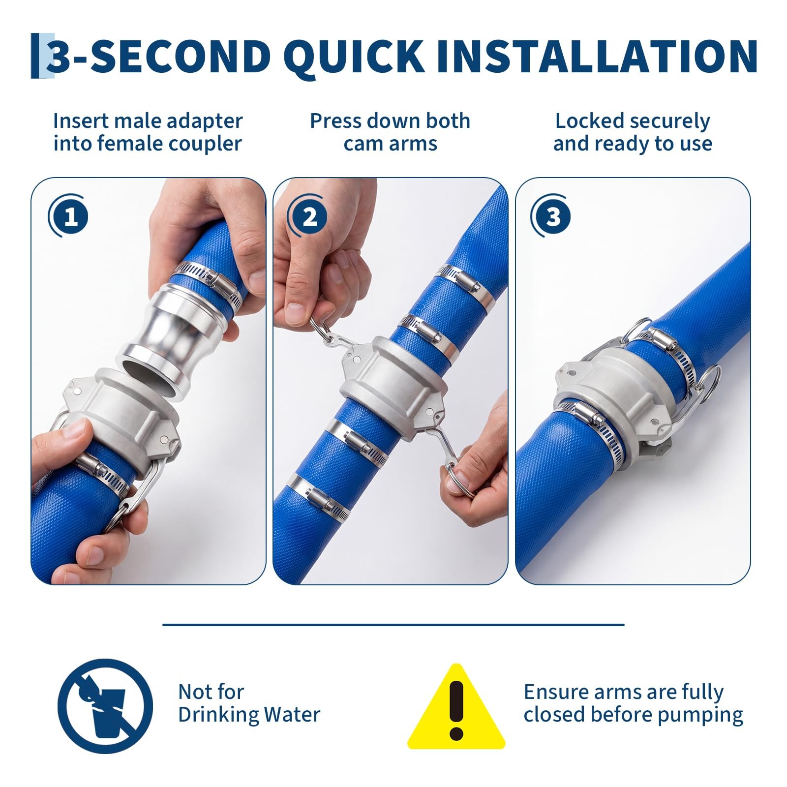 1.5″x50/100ft,2″x50/100ft Pool Backwash & Drain Hose W/Aluminum Camlock Fittings