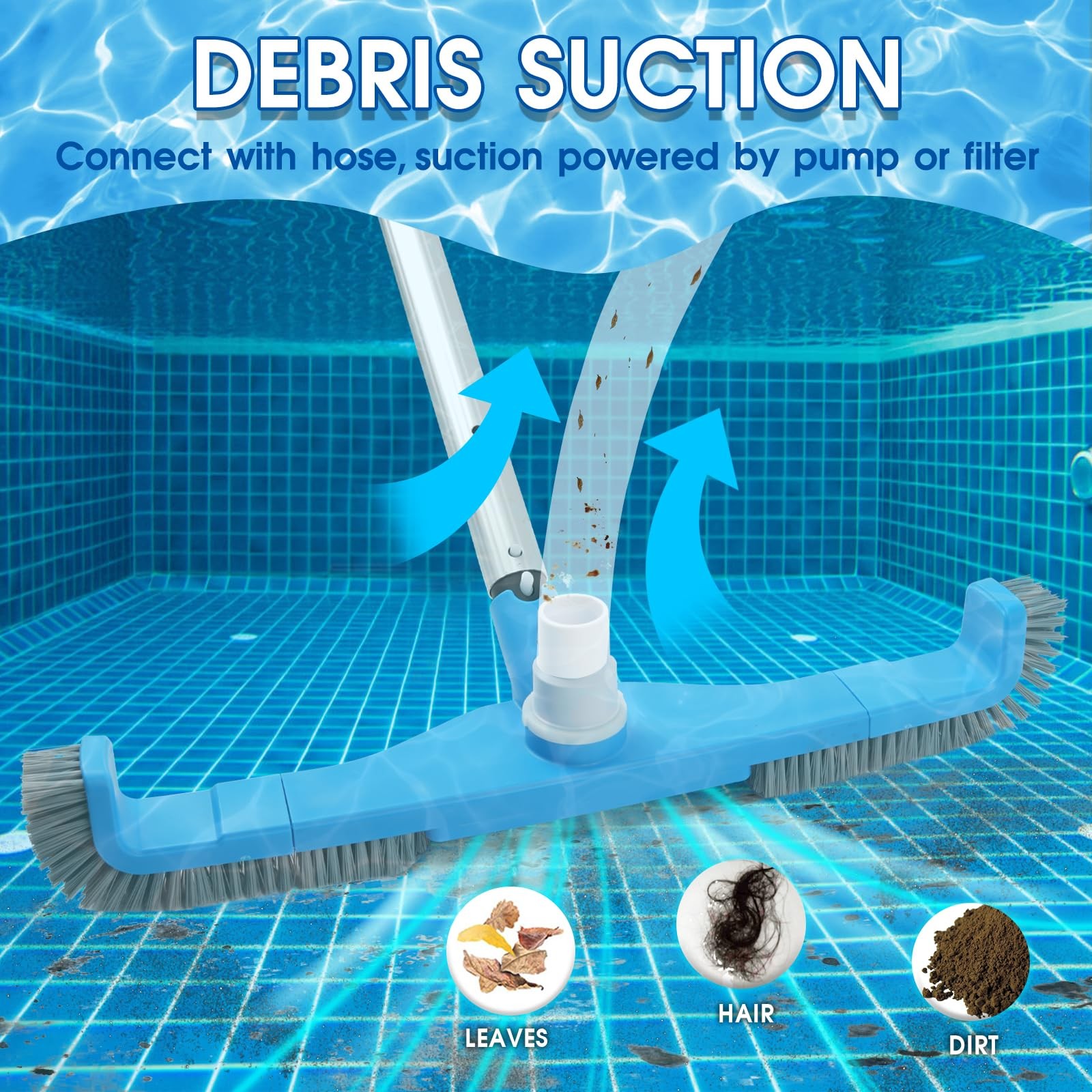 20″ 2 in 1 Pool Brush Vacuum Head with Swivel Hose Connection & Sturdy Nylon …