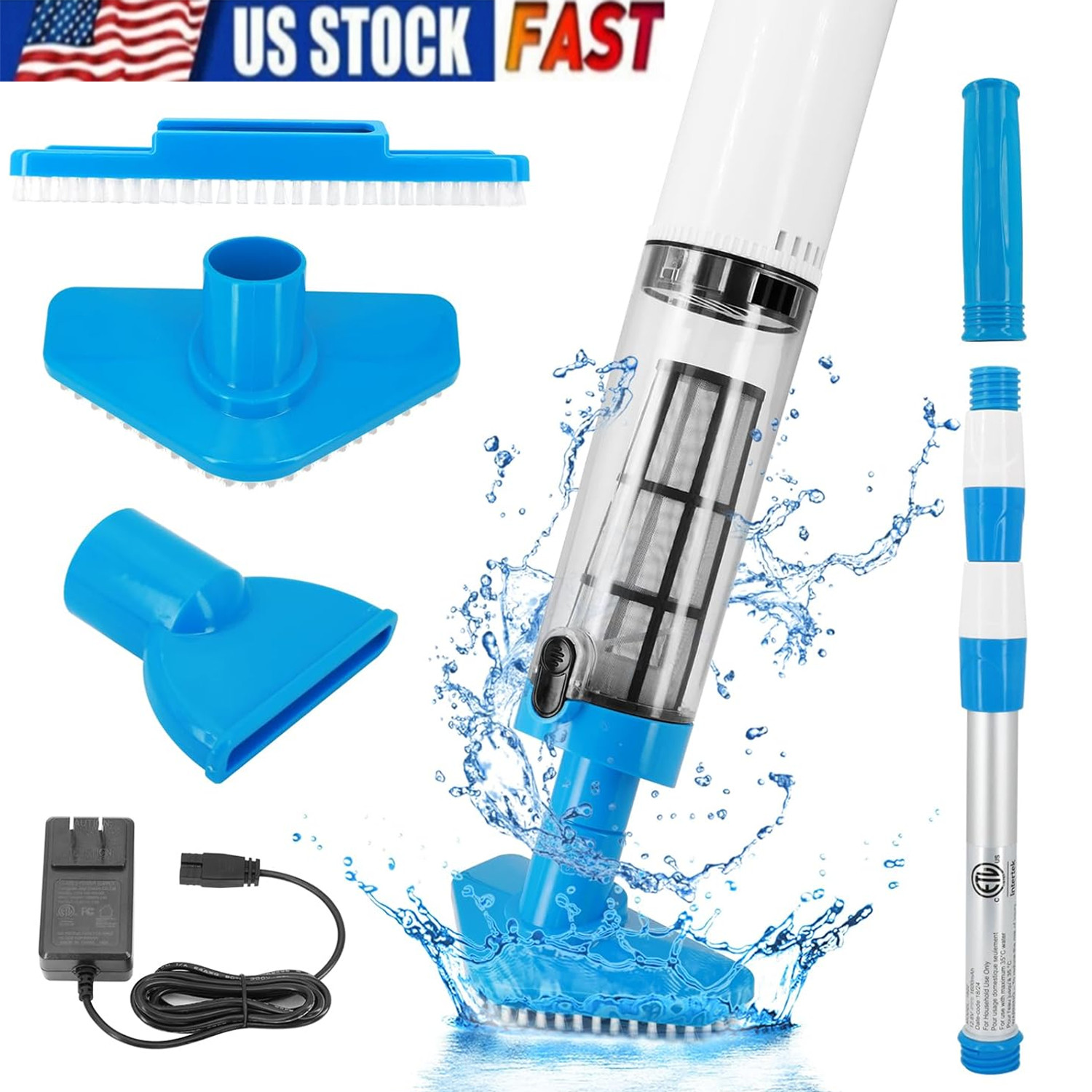 Cordless Handheld Pool Vacuum 3 in 1 Rechargeable Pool Cleaner & Telescopic Pole