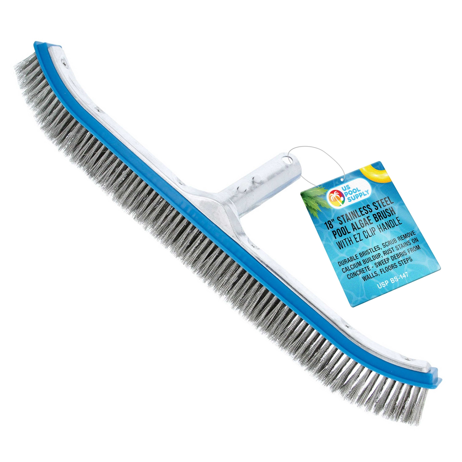 Professional 18″ Stainless Steel Swimming Pool Algae Brush with EZ Clip Handle
