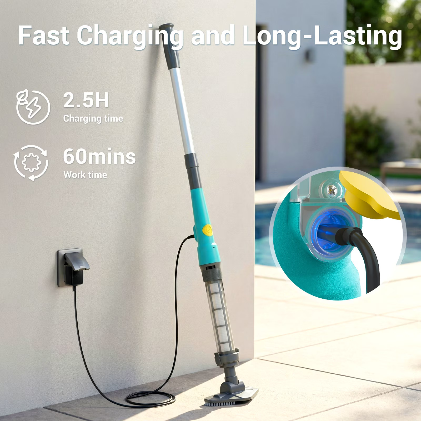 Efurden Cordless Pool Vacuum, Handheld Pool Vacuum with Running Time, Green