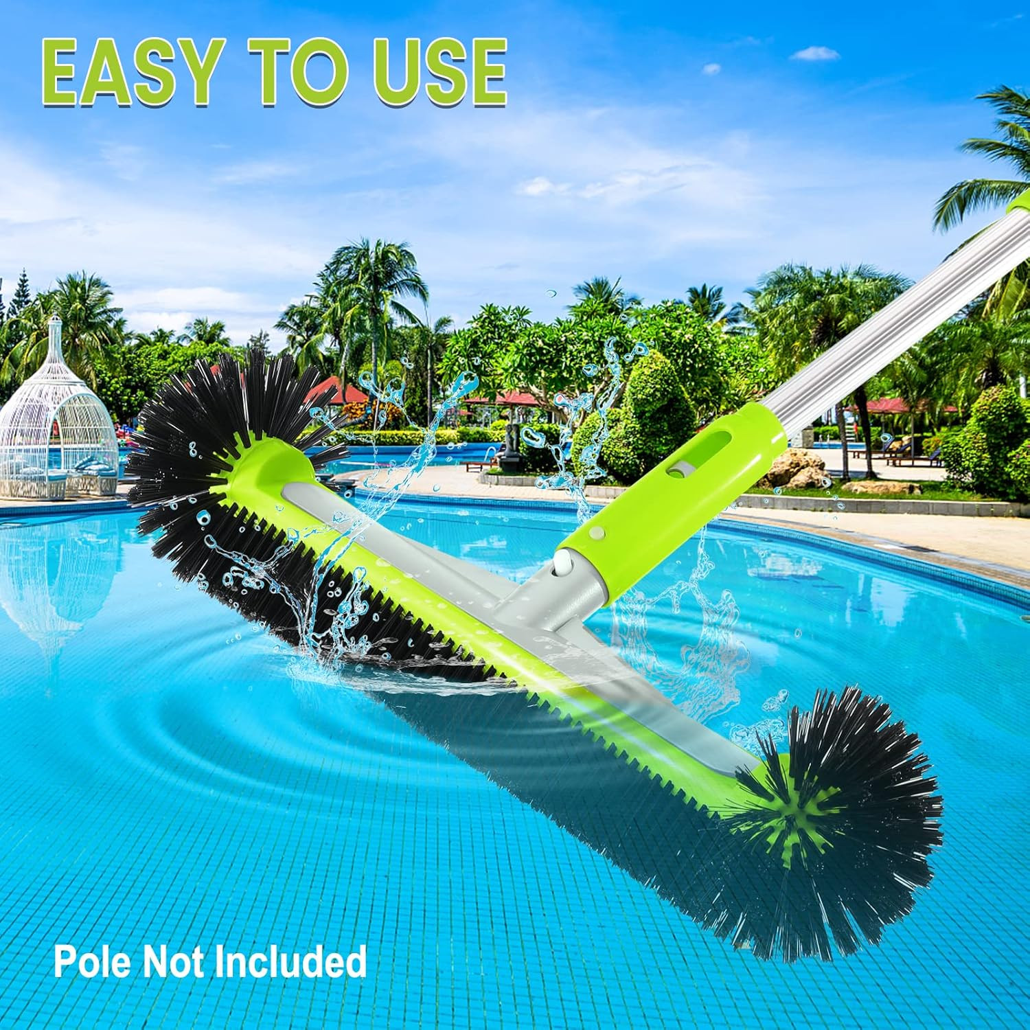 Swimming Pool Brush Head with Round Ends,17.5″ Heavy Duty Aluminum Back Head for