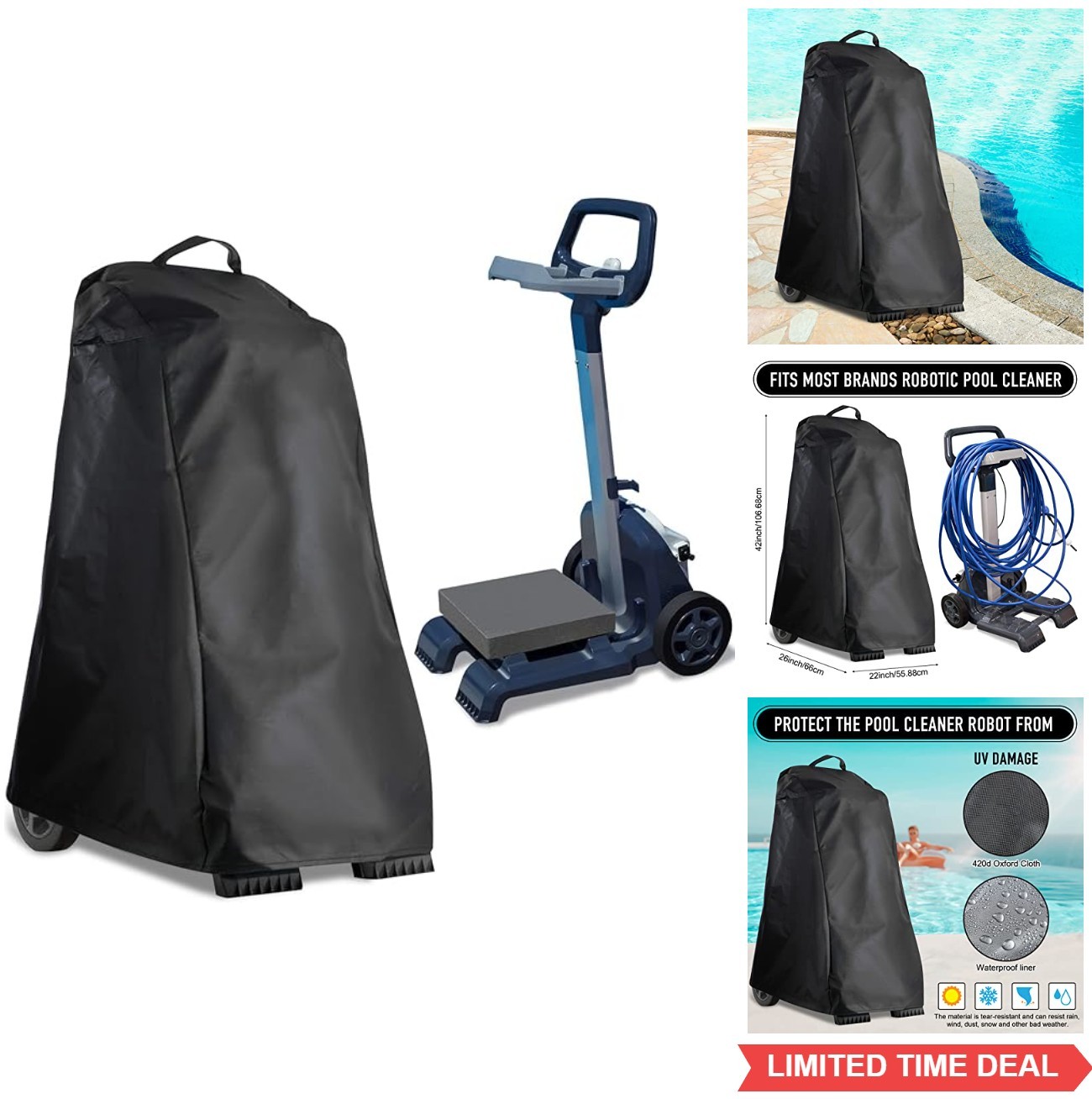 Robotic Pool Cleaner Caddy Cover 420D Oxford Cloth Waterproof Weather Resistant