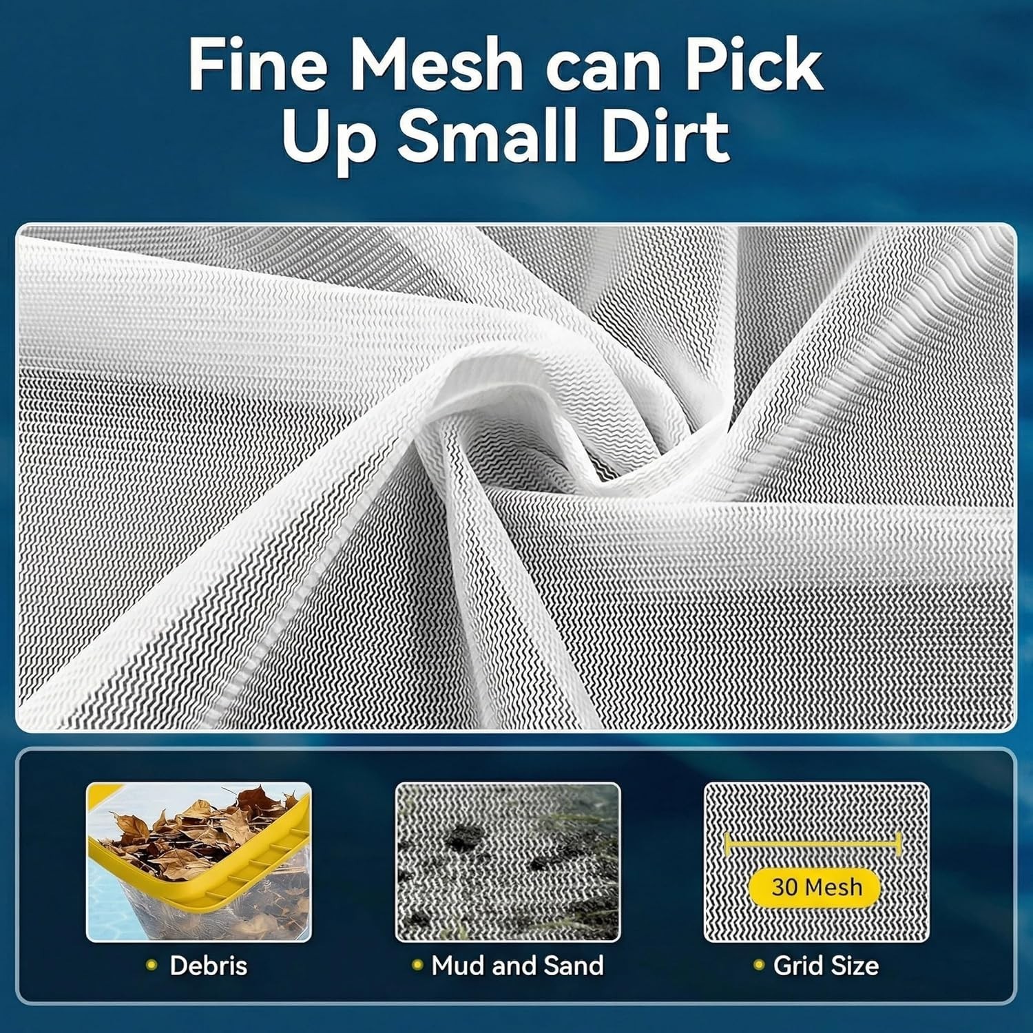 Professional Pool Skimmer Net with Yellow Frame & 30-Mesh – Heavy Duty Deep Leaf