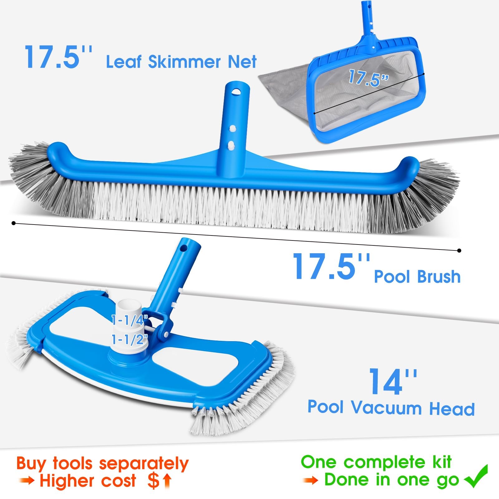 3-in-1 Pool Cleaning Kit – Deep Grabber Pool Net, 17.5″ Scrub Brush,Weighted …