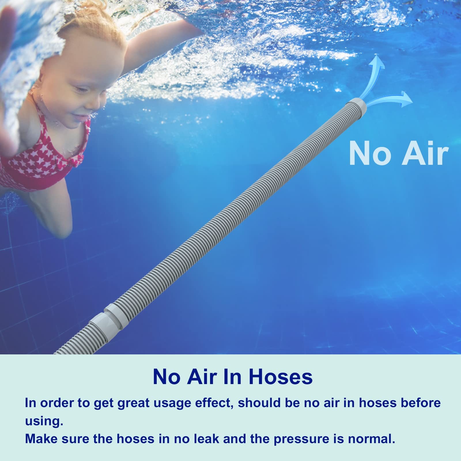 Poolvio Professional Swimming Pool Vacuum Cleaner Hose 26FT (8 PACK), Gray