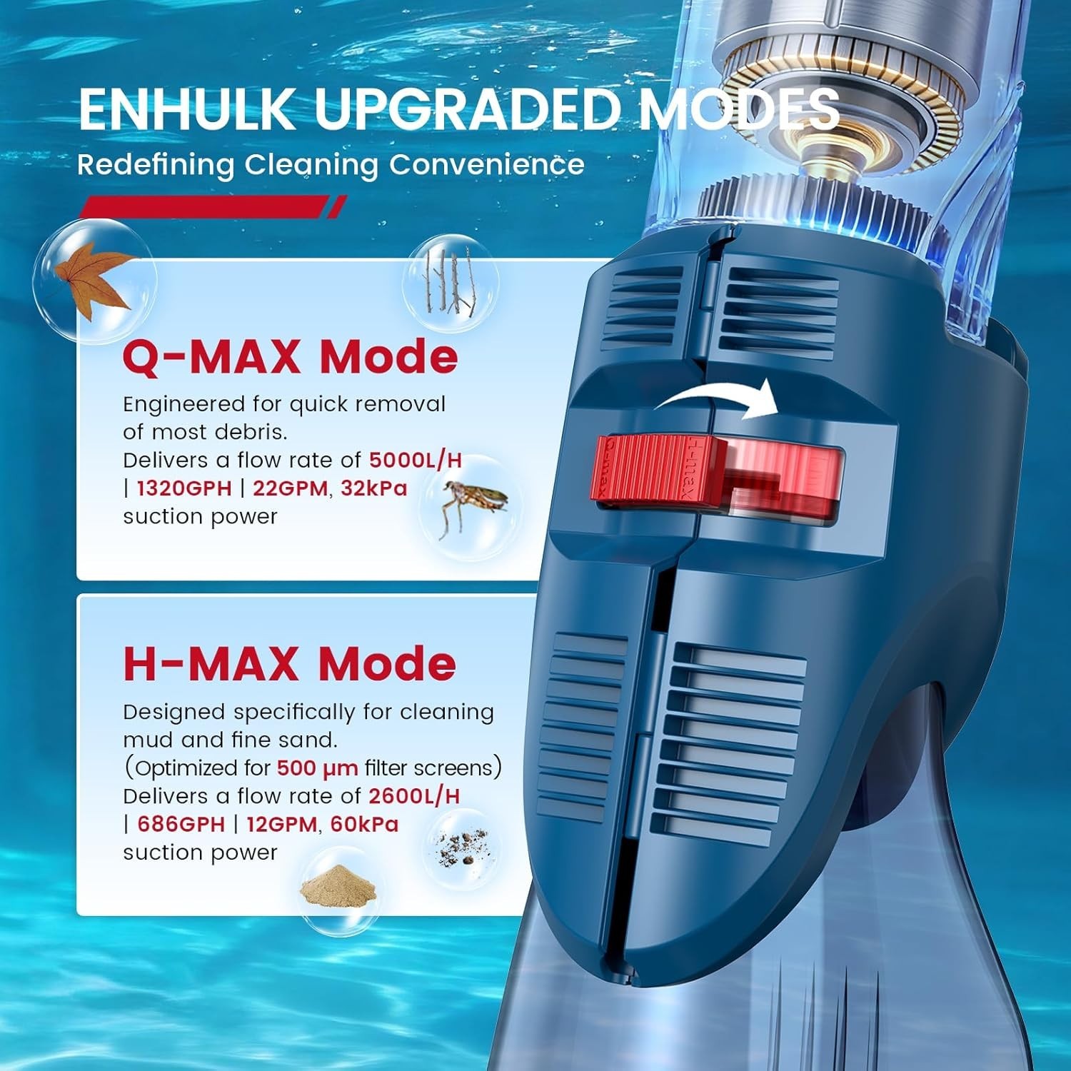 Upgraded Dual Mode Pool Cleaner – 1 Hour Runtime, 4 Filter Units, Effortless Use