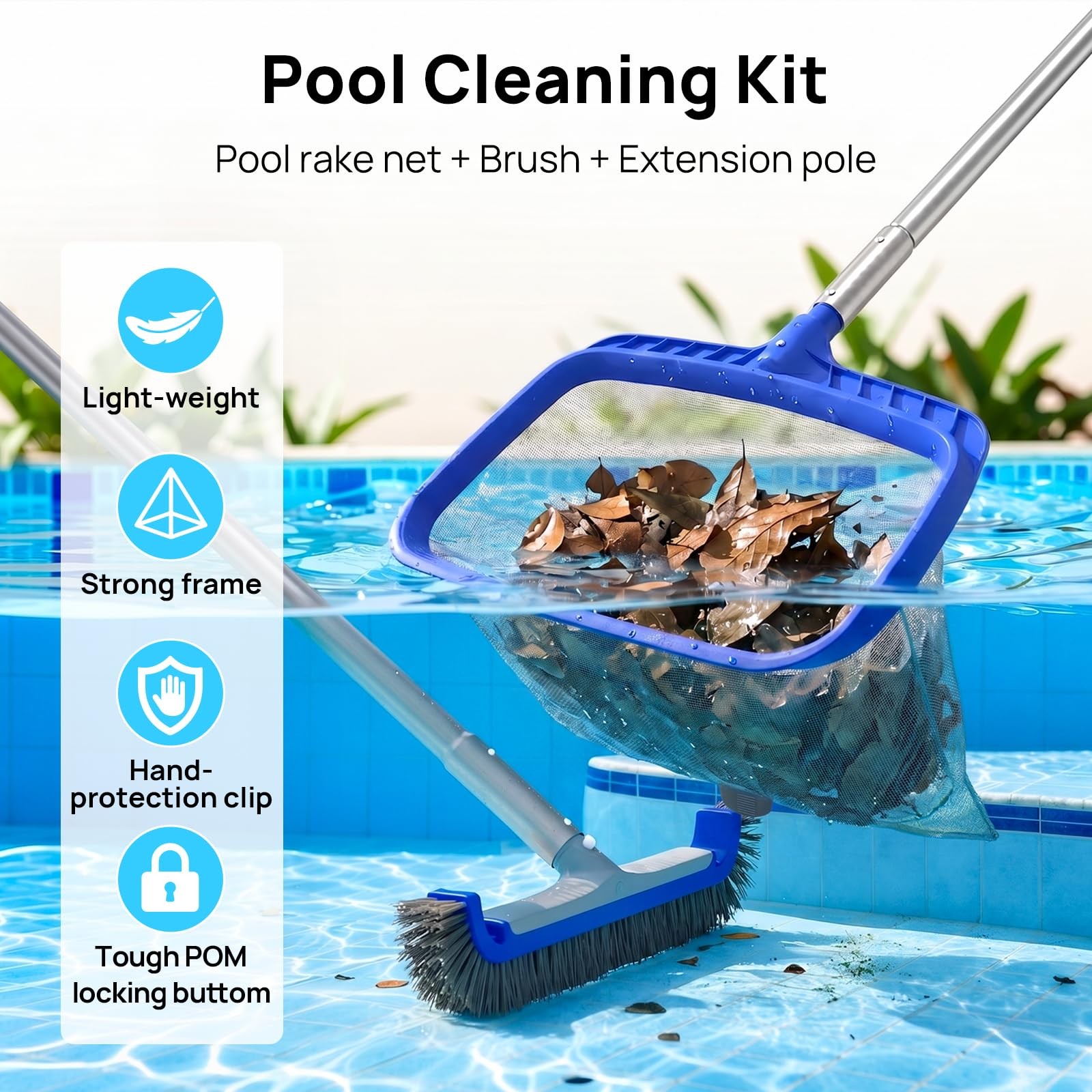 Consciot 3-In-1 Pool Cleaning Kit Including Deep Leaf Rake Net 17.3