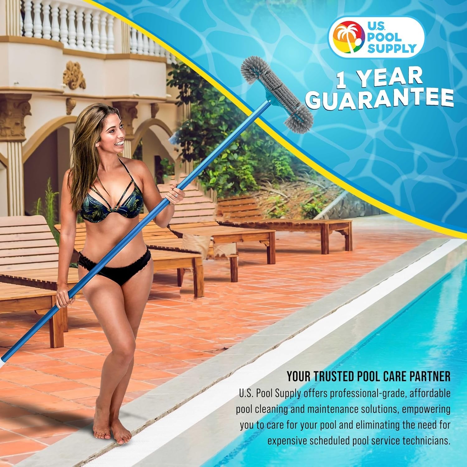 15″ Pool Brush Head Round Hemispherical Ends Inground Pool | 7 Rows of Scrubb…