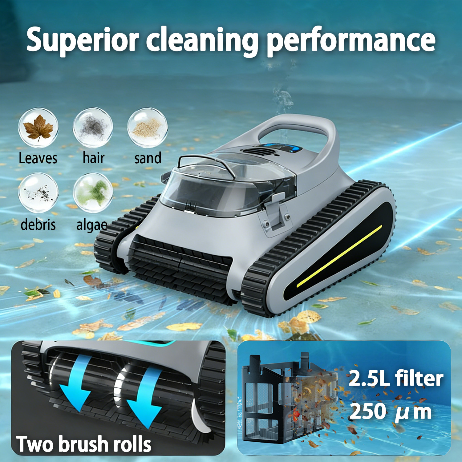 Cordless Robotic Pool Vacuum,Pool Cleaning Robot with Wall Climbing Function,App