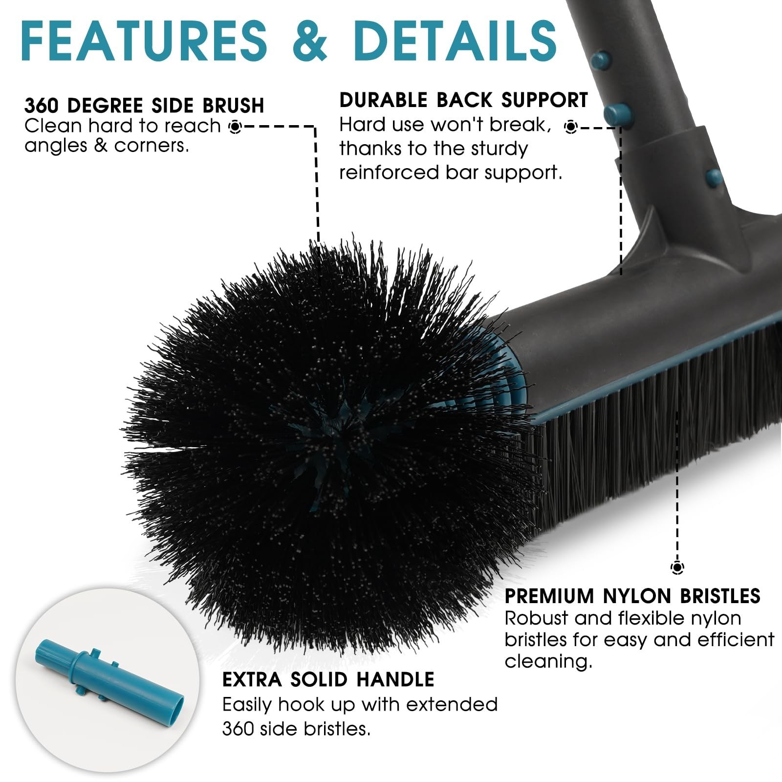 20″ 2-in-1 Heavy Duty Pool Brush Head – EZ Clip, Wavy Nylon Bristles for Cleanin