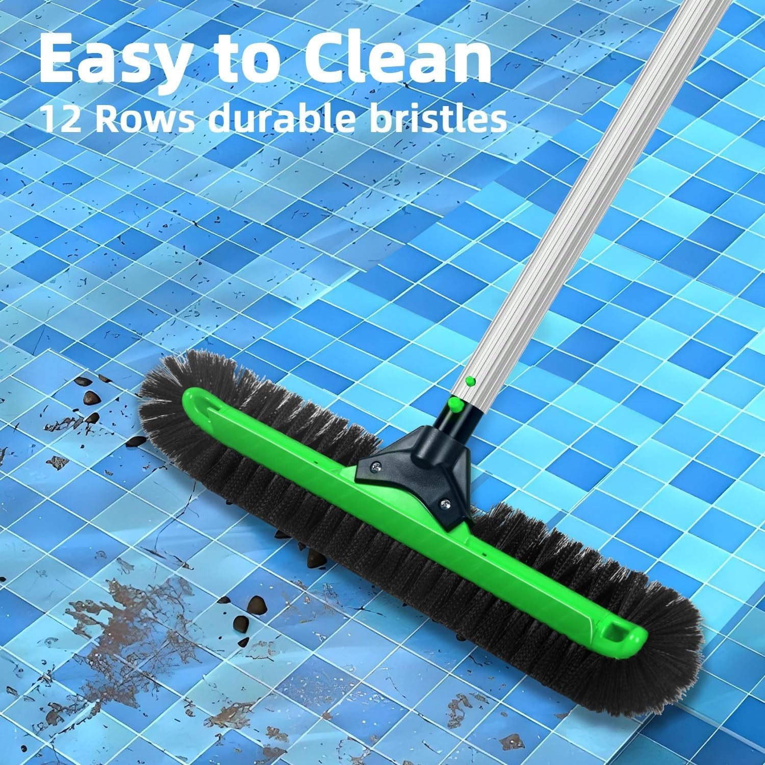 20″ Wide Pool Brush Head, Heavy Duty Pool Scrub Brush with 12-Rows Soft Bristles