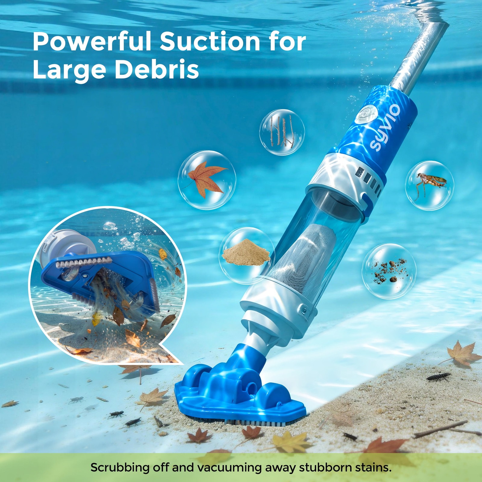 Syvio 2-in-1 Cordless Handheld Pool Vacuum with Telescopic Pole, 60 Min Runtime,