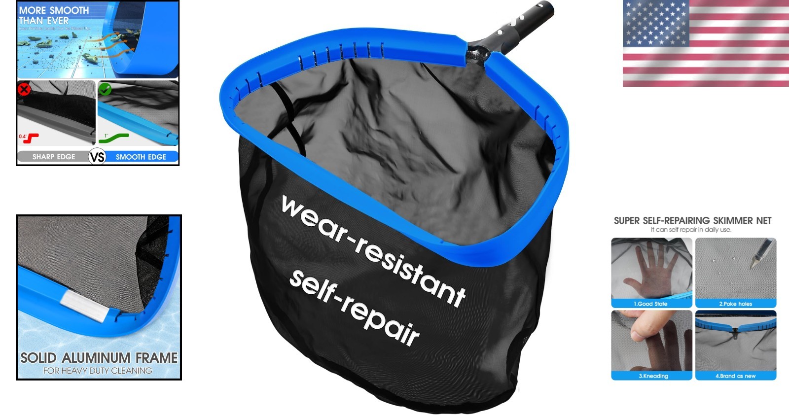 Heavy Duty 17.5in Pool Leaf Rake Skimmer Net – Repairable Nylon & Sturdy Frame