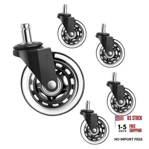 Premium Gamma Office Chair Wheels Black, Pack of 5, 7/16 x 7/8 Inch – Heavy