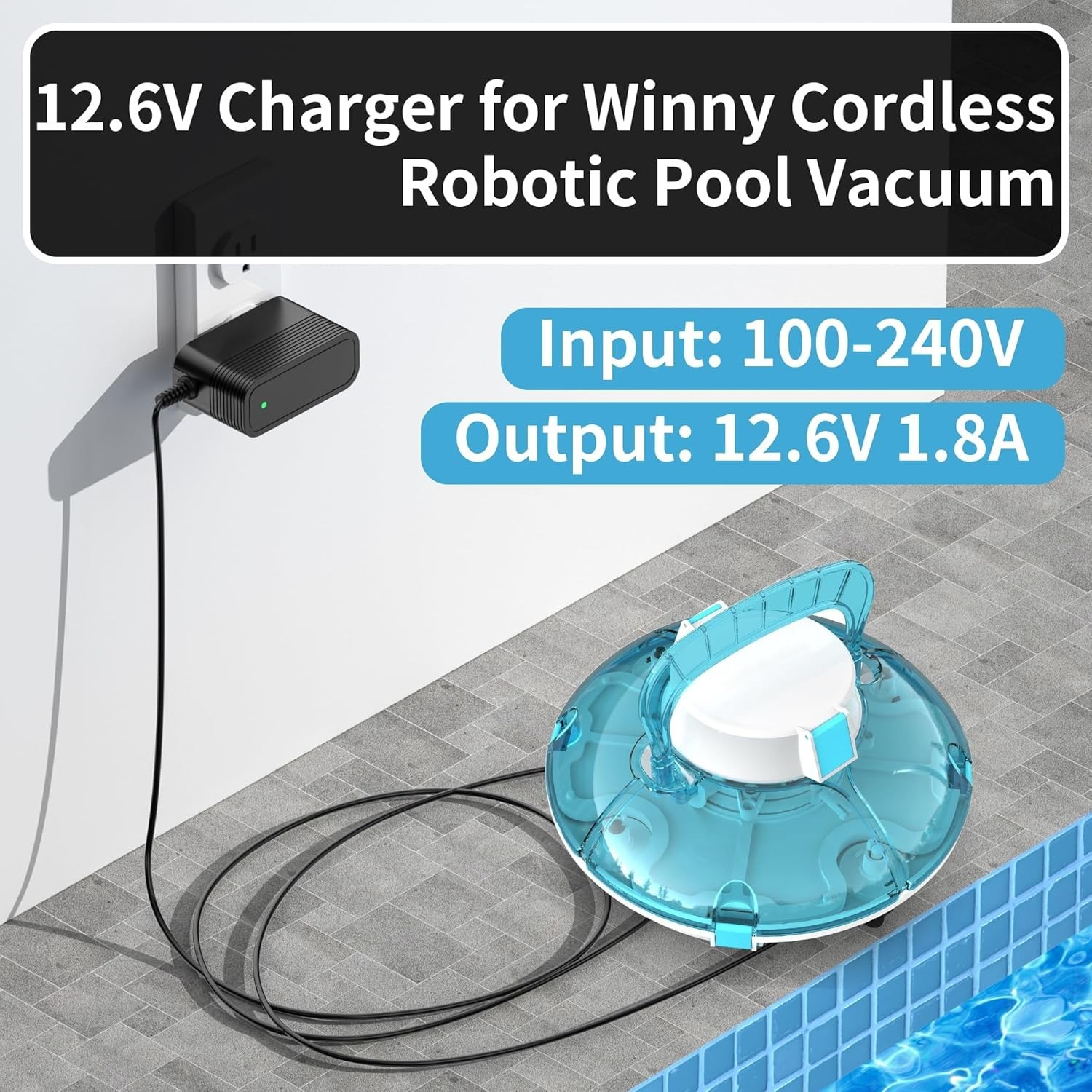 Secure 12.6V AC Charger Compatible with Winny 200 SE HJ1102 Robotic Pool Cleaner