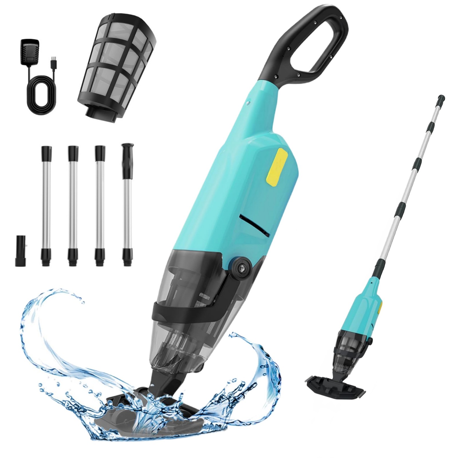 Pool Vacuum Cordless Handheld Rechargeable Pool Cleaner with Telescopic Pole