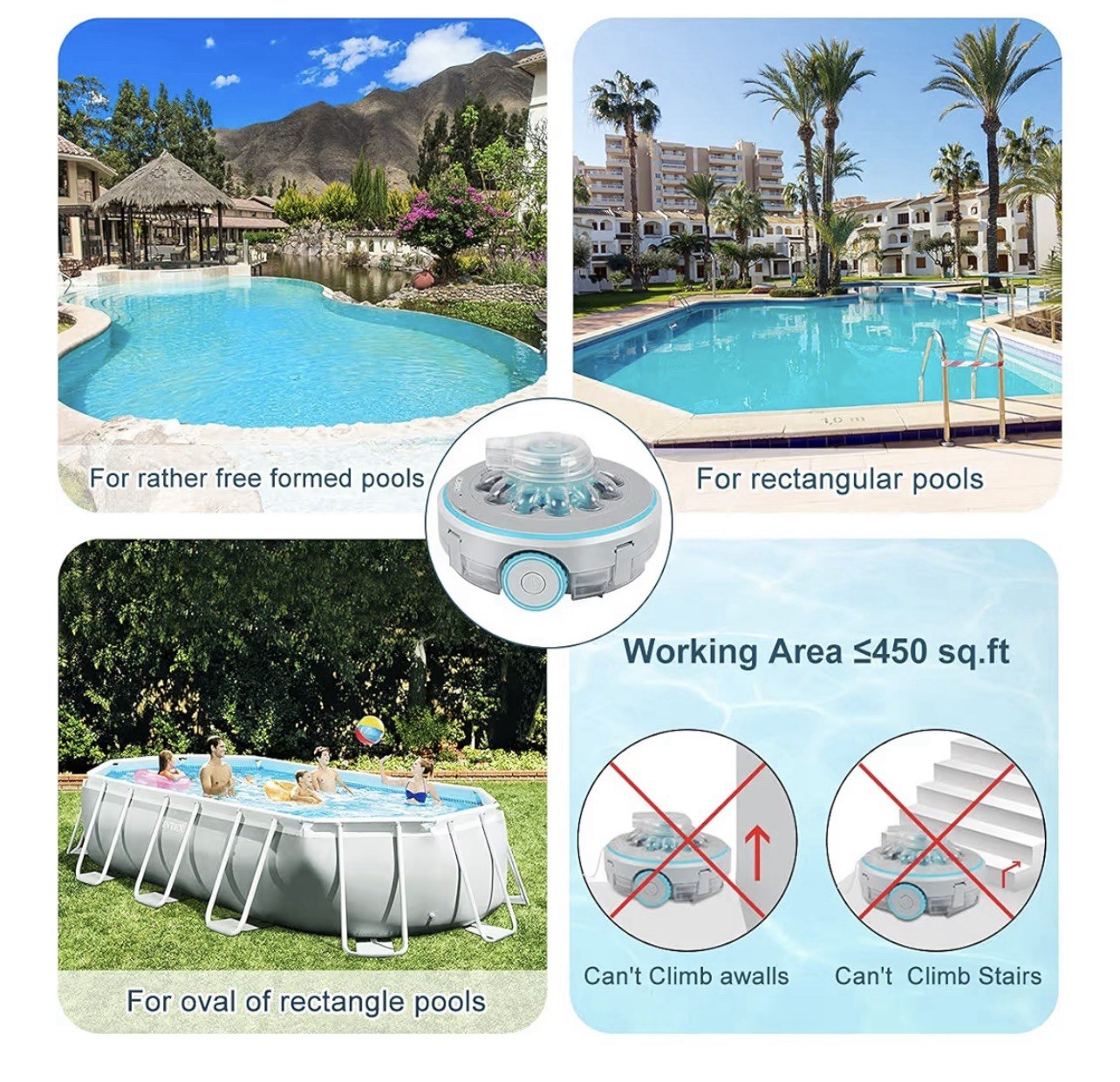 Bigzzia Cordless Robotic Pool Cleaner Powerful Suction 4000mAh Rechargeable