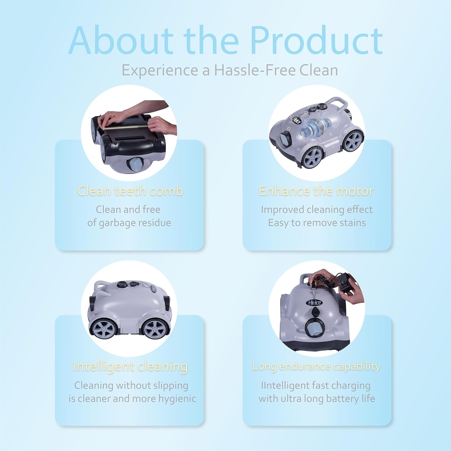Cordless Wall Climbing Robotic Pool Cleaner for 2200 Sq Ft In-Ground Pools Grey