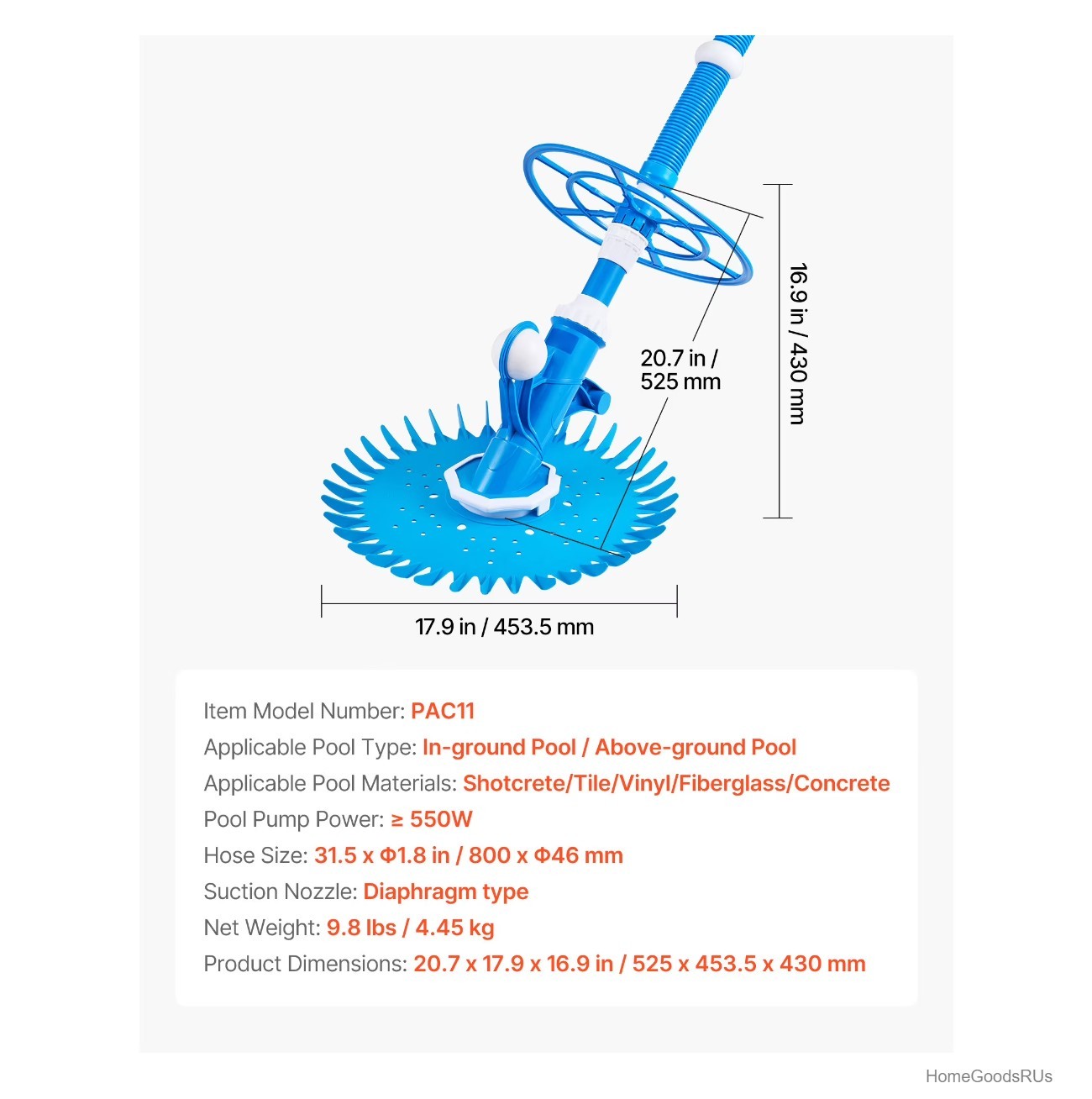Automatic Suction Pool Cleaner 12 Hoses 33ft In Ground Above Ground Up to 20×35