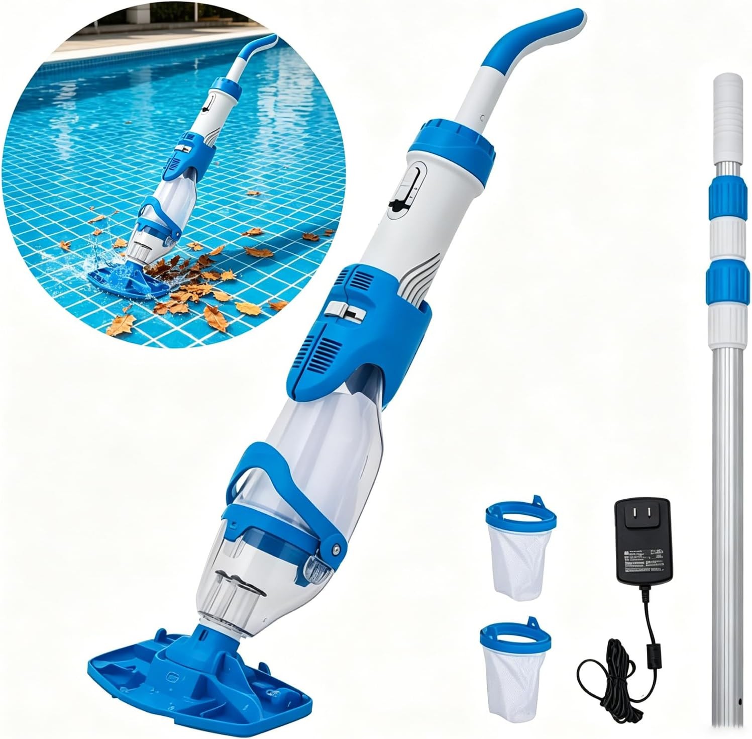Powered Cordless Handheld Pool Vacuum Rechargeable Pool Cleaner 60 Mins Runtime