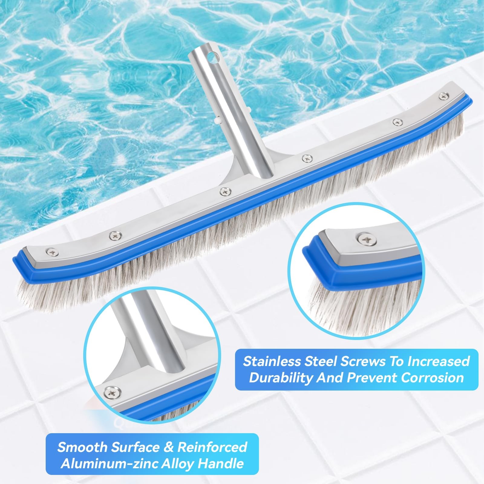 18-Inch Heavy Duty Pool Brush Stainless Steel Wire & Nylon Bristles Curved Edge