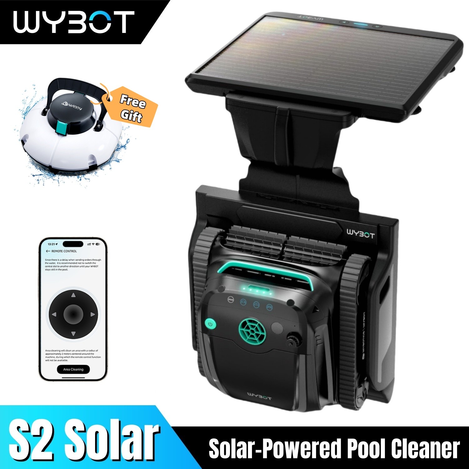 WYBOT S2 Solar Powered Pool Cleaner Robotic Auto Return Pool Vacuum for Inground