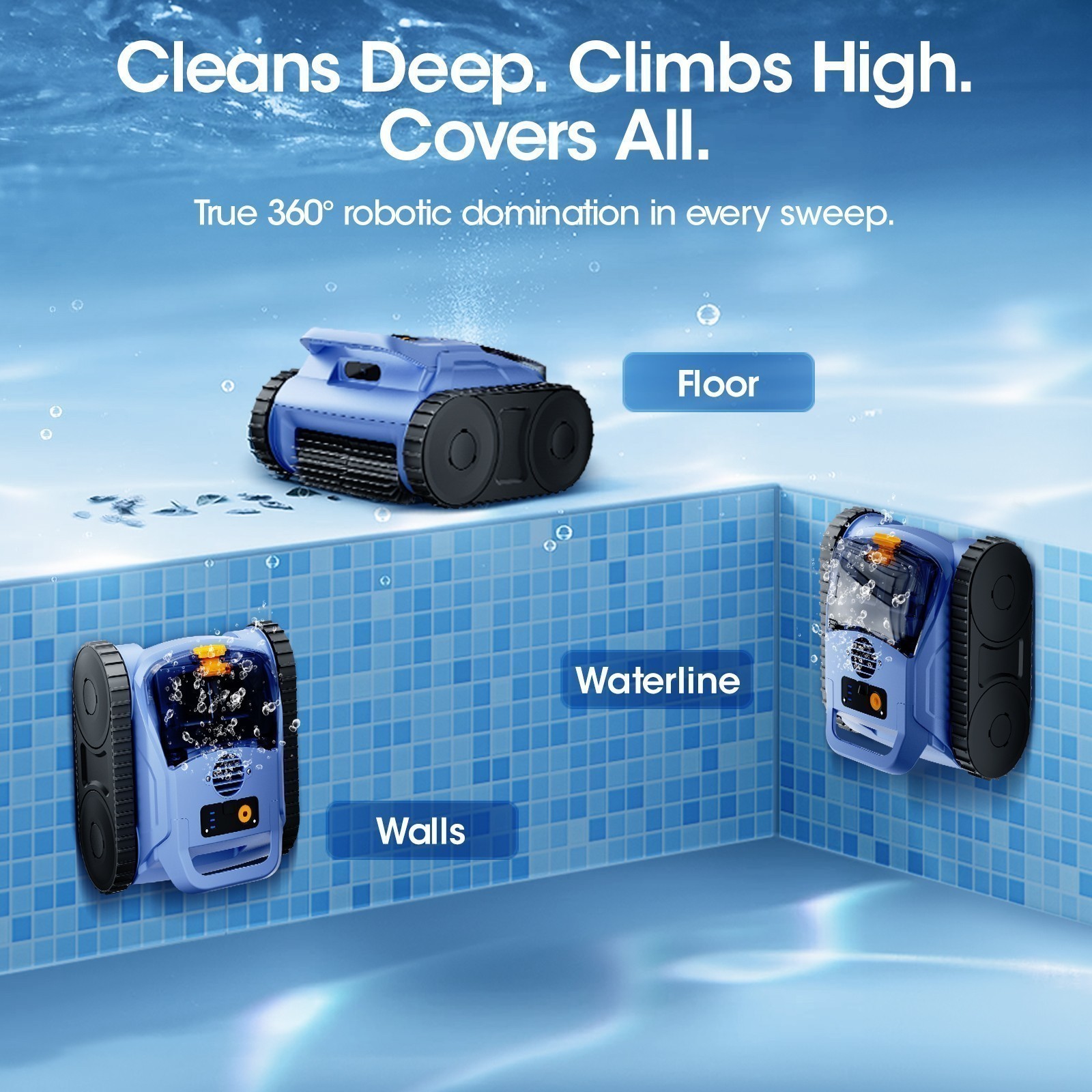 Seauto Smart Cordless Robotic Pool Vacuum Wall&Waterline Cleaning For All Pools