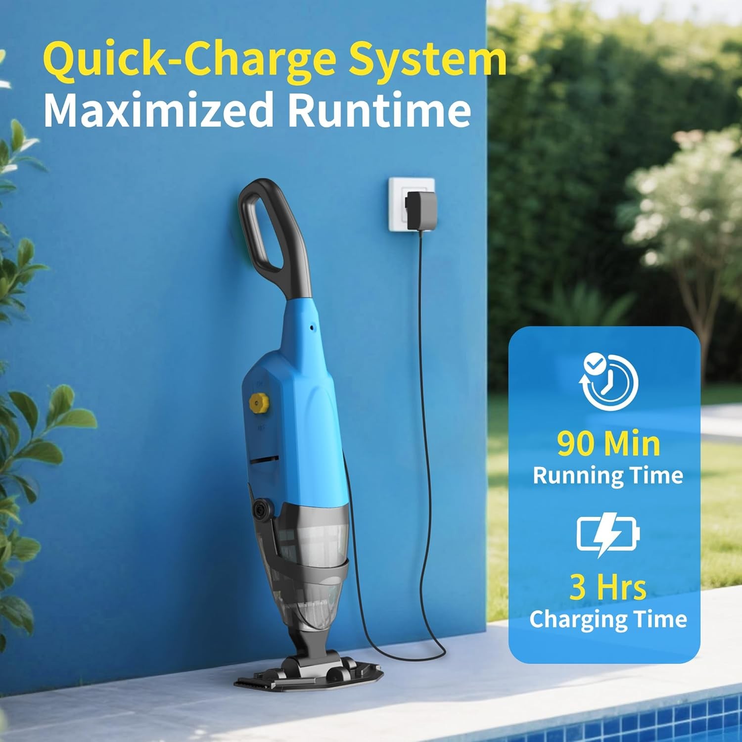 Cordless Handheld Pool Vacuum, Rechargeable Pool Cleaner 60 Mins Runtime Set