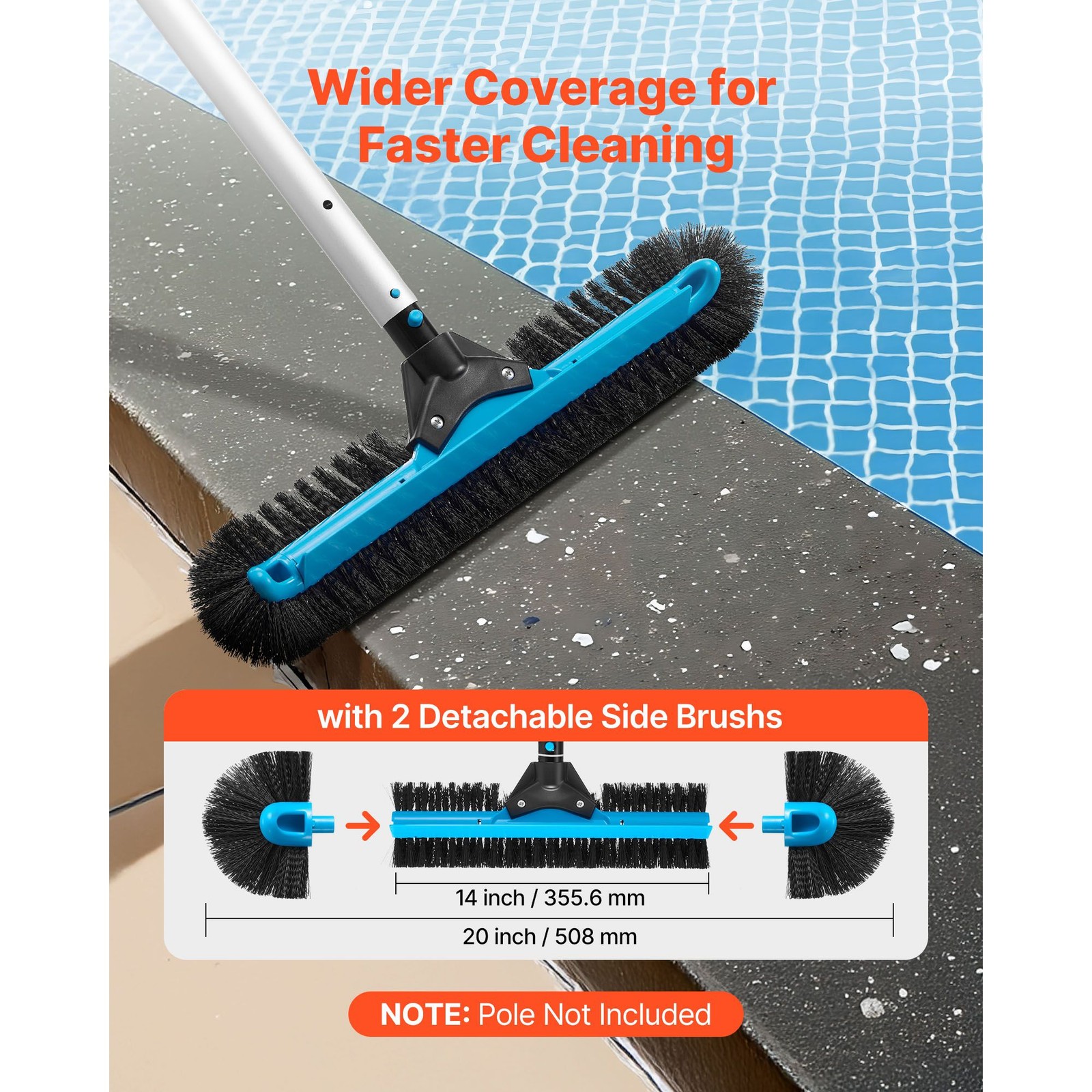 20in Pool Brush with 1¼in Universal Fit, Curved Edges Nylon Bristles