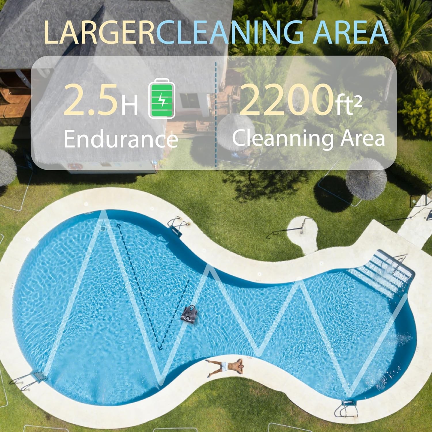 Cordless Wall Climbing Robotic Pool Cleaner for 2200 Sq Ft In-Ground Pools Grey