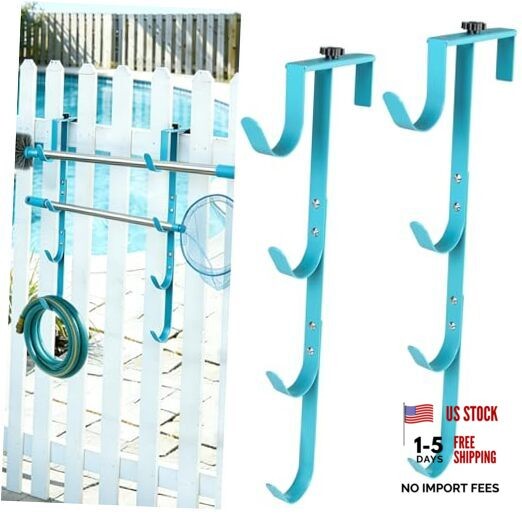 2Sets Blue Four Pool Pole Hooks Hangers, 1.0 Inches blue-4 hooks-2pcs