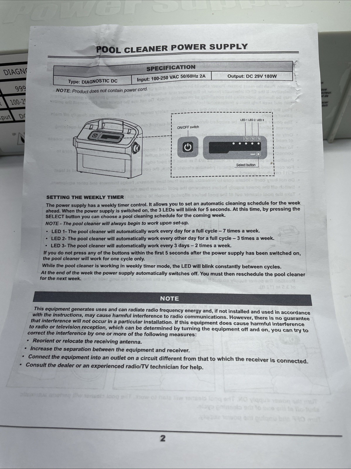 Diagnostic DC 9995672 Power Supply for Dolphin Robotic Pool Cleaners 100-250VAC