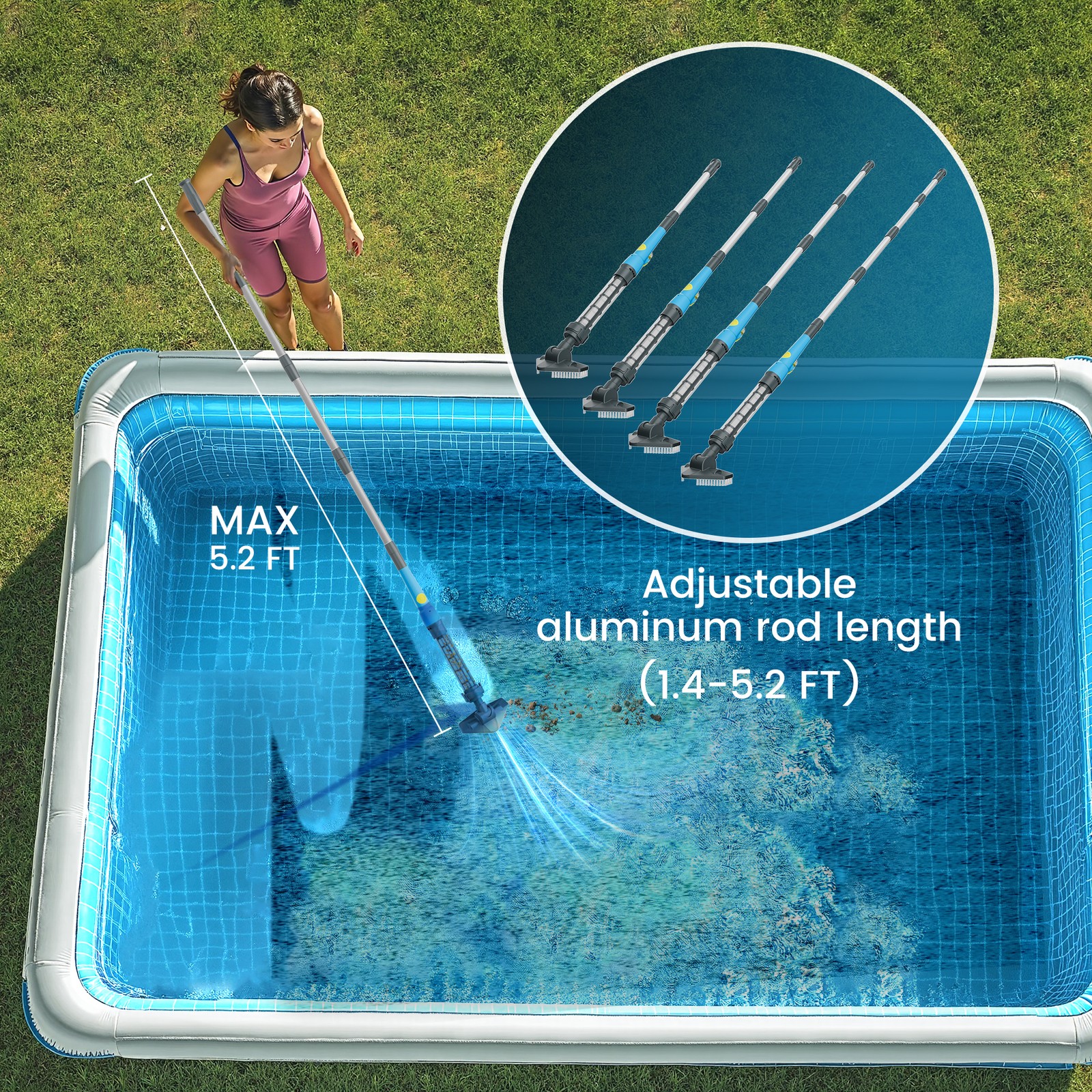 Handheld Pool Vacuum Cordless Rechargeable Portable Swimming Pool Cleaner + Pole
