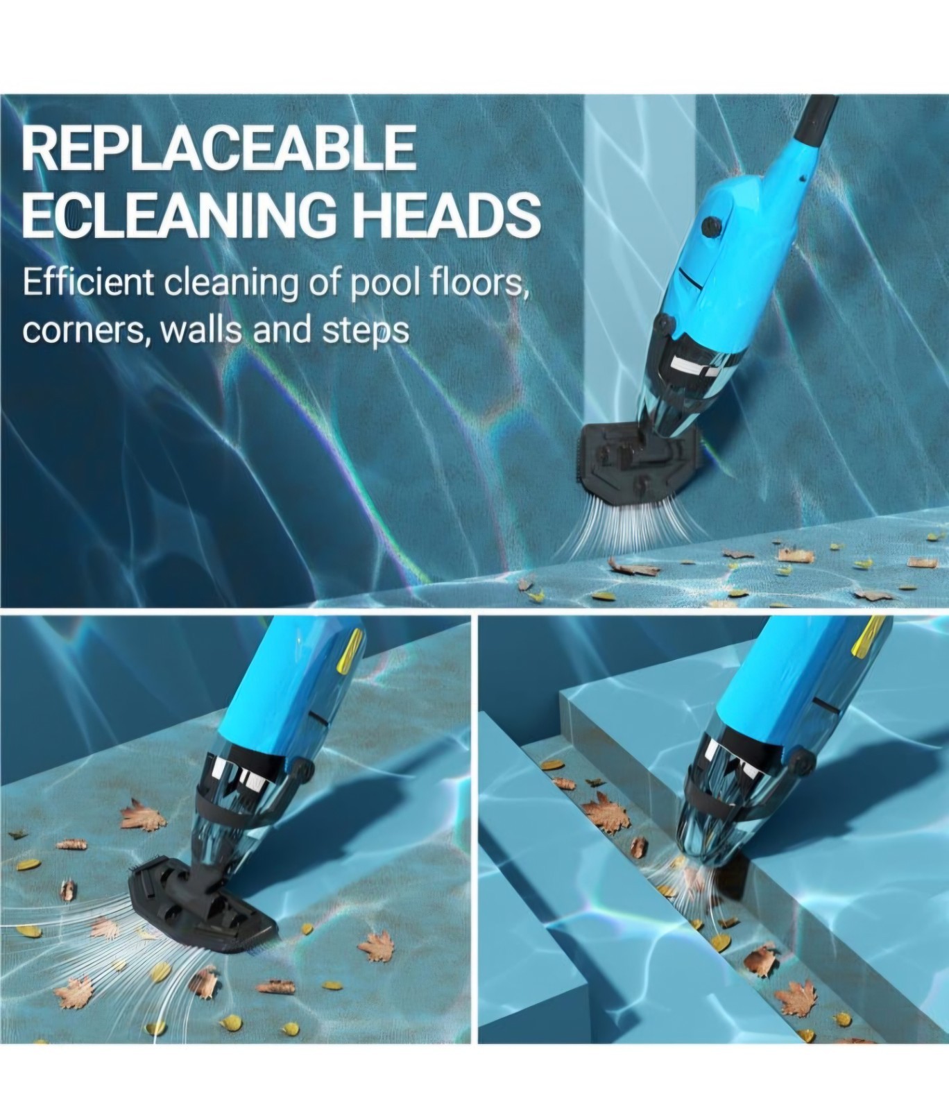 Handheld Pool Vacuum Cordless Rechargeable 60 Min, Charger Floor Brush Pole