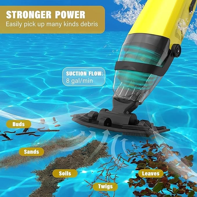 3-IN-1 Cordless Pool Vacuum Rechargeable Handheld Pool Cleaner Runtime 60 Mins