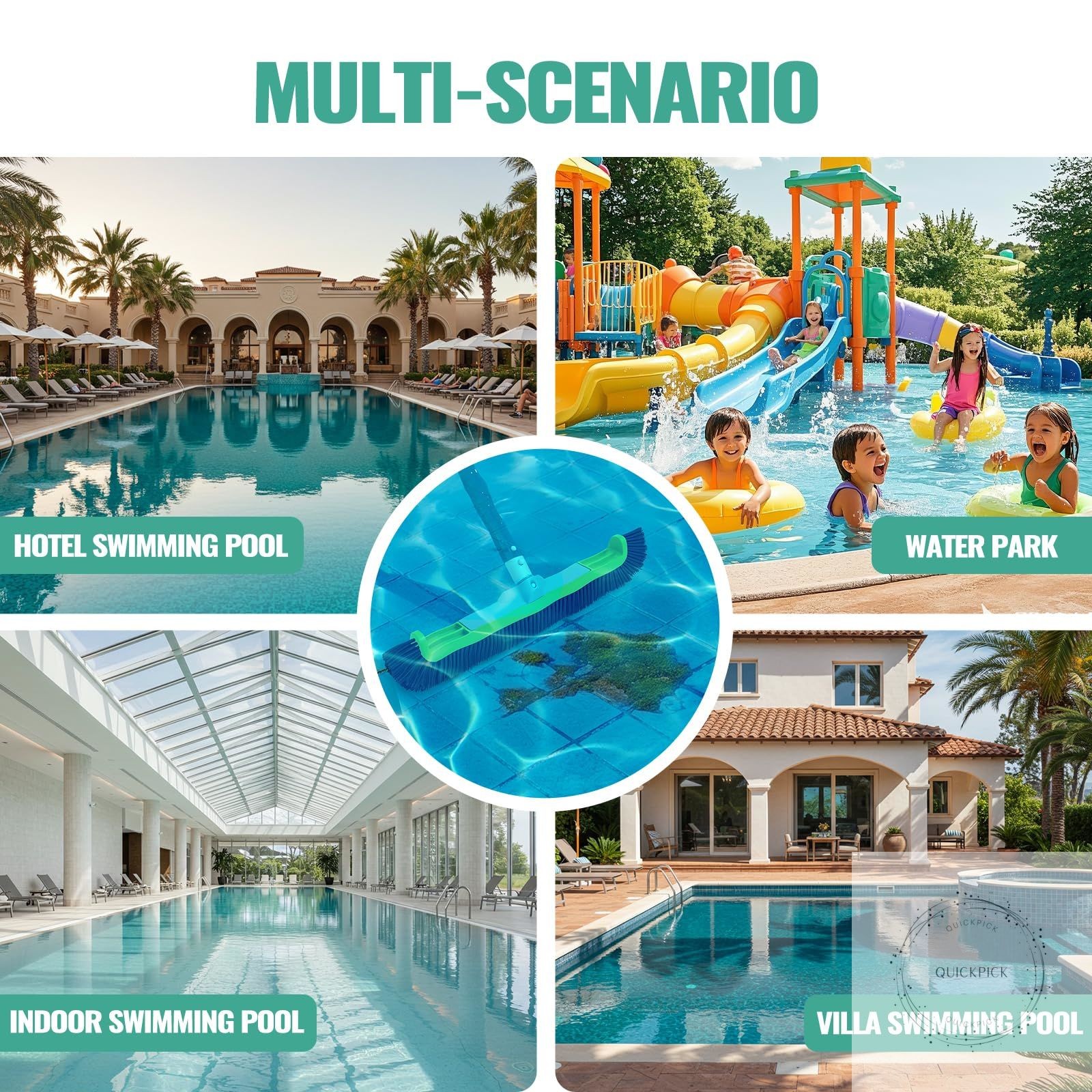 18″ Pool Brush Head for Cleaning Swimming Pool Walls Curved Ends High-Efficiency