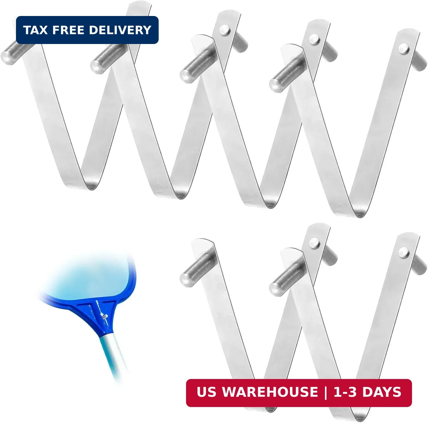 6 Pcs Pool Brush Clips, V-Shaped 304 Stainless Steel Pool Pole Clips, Double Loc